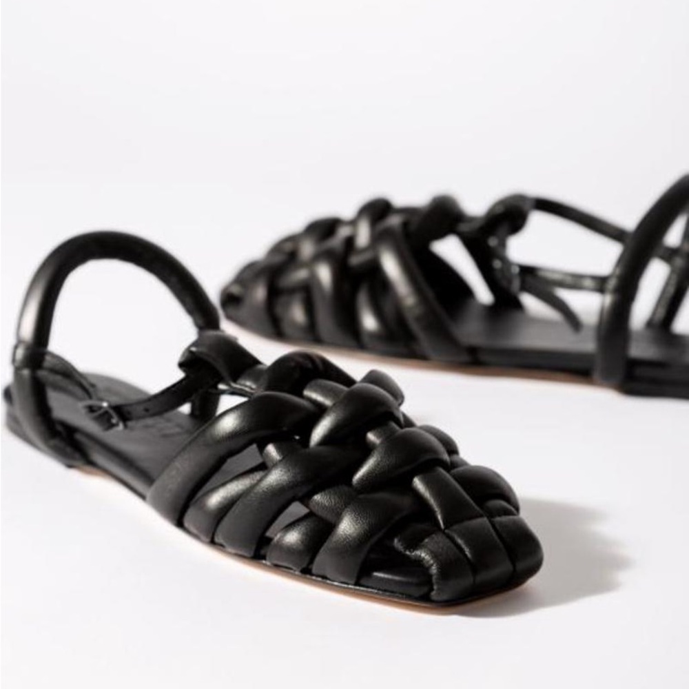 Black Woven Leather Sandals